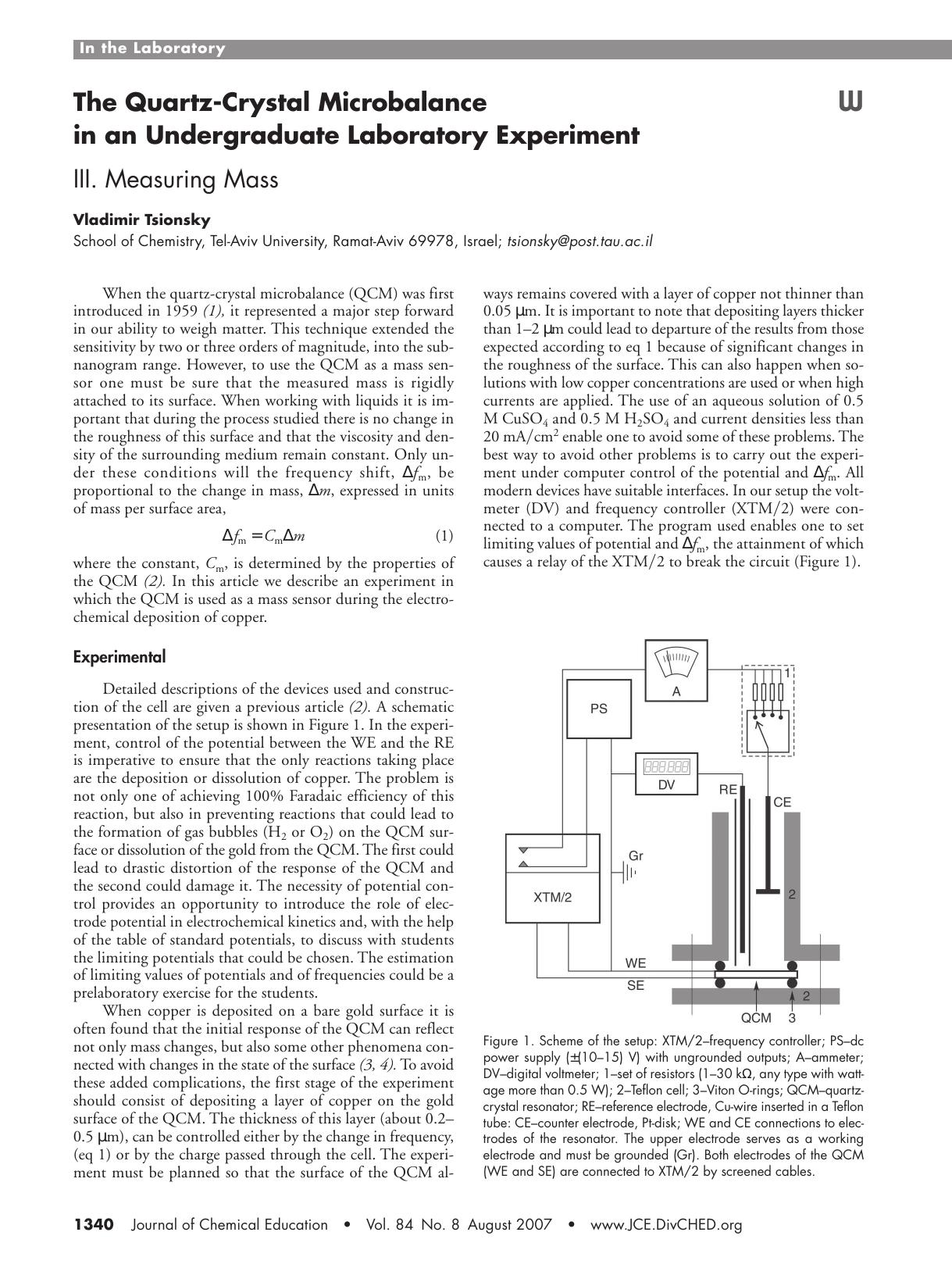 The Quartz-Crystal Microbalance in an Undergraduate Laboratory Experiment: III. Measuring Mass by Vladimir Tsionsky