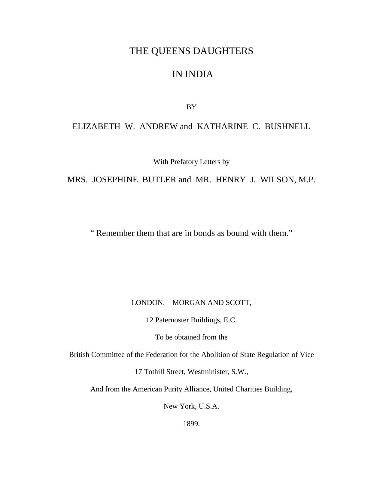 The Queens Daughters In India by Elizabeth W. Andrew