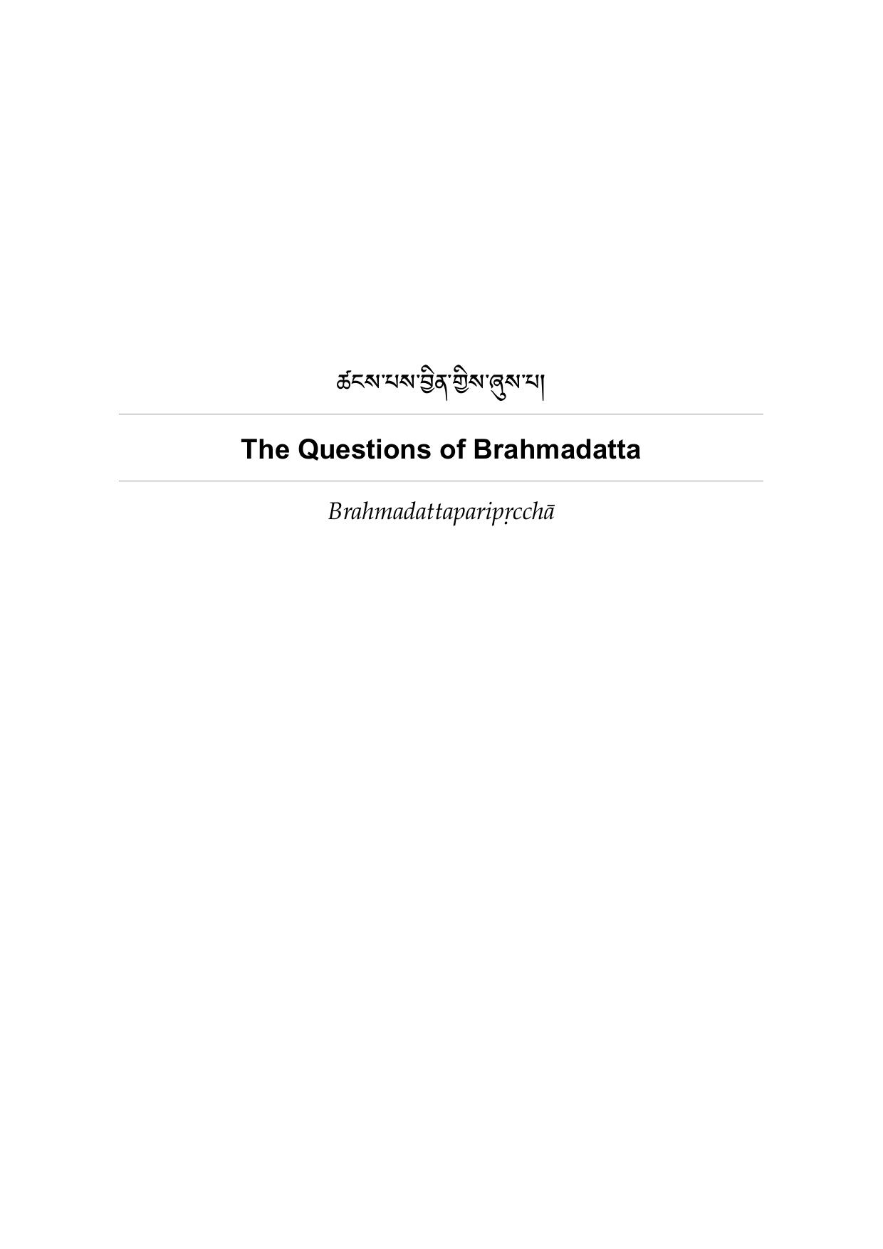 The Questions of Brahmadatta | 84000 Reading Room by Unknown