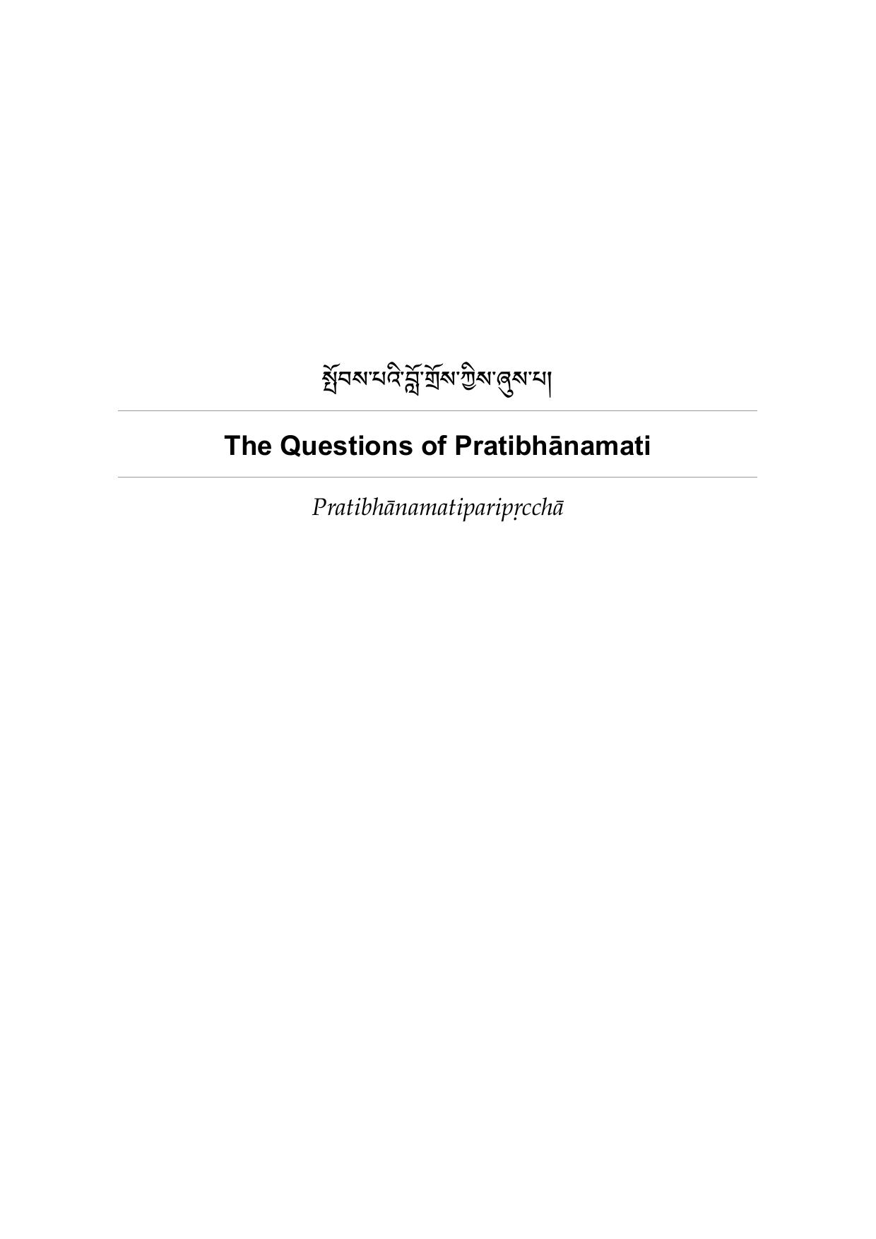 The Questions of PratibhÄnamati | 84000 Reading Room by Unknown