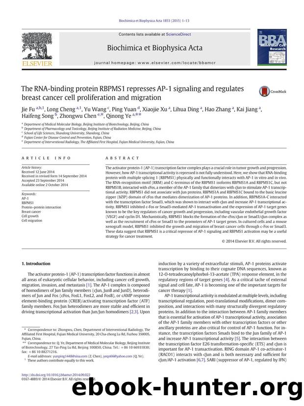 The RNA-binding protein RBPMS1 represses AP-1 signaling and regulates breast cancer cell proliferation and migration by unknow