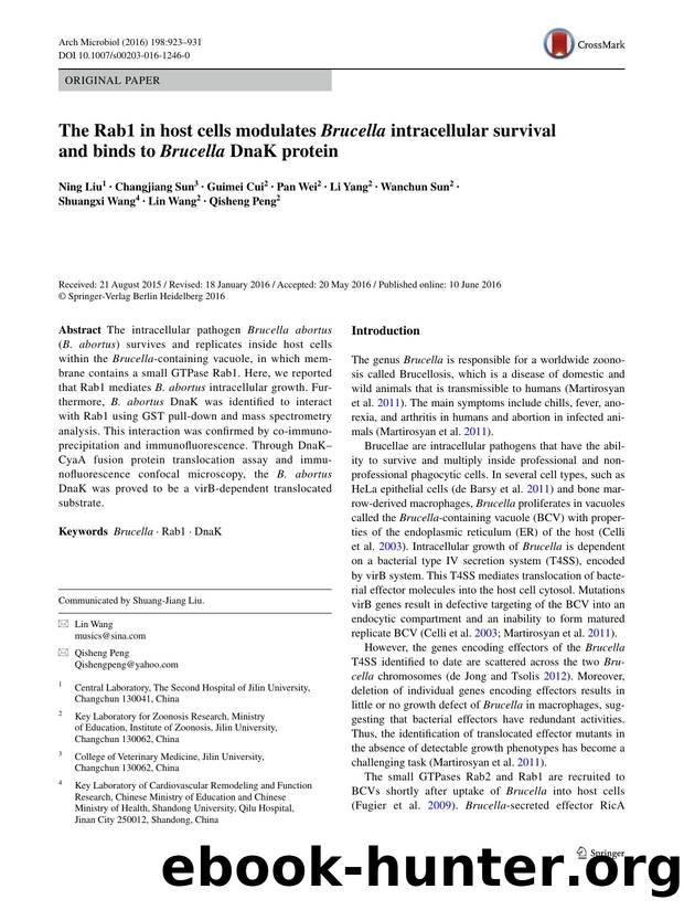 The Rab1 in host cells modulates Brucella intracellular survival and binds to Brucella DnaK protein by unknow
