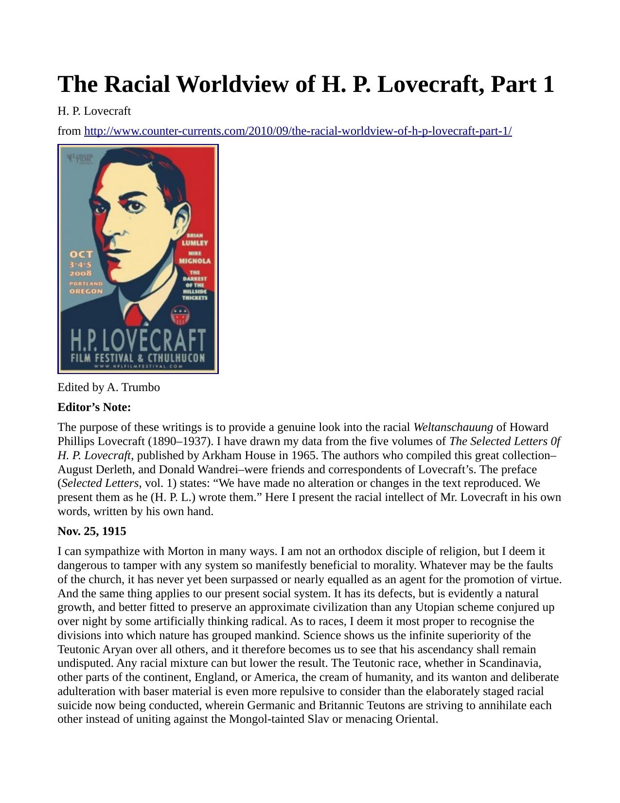 The Racial Worldview of H.P. Lovecraft by daniel