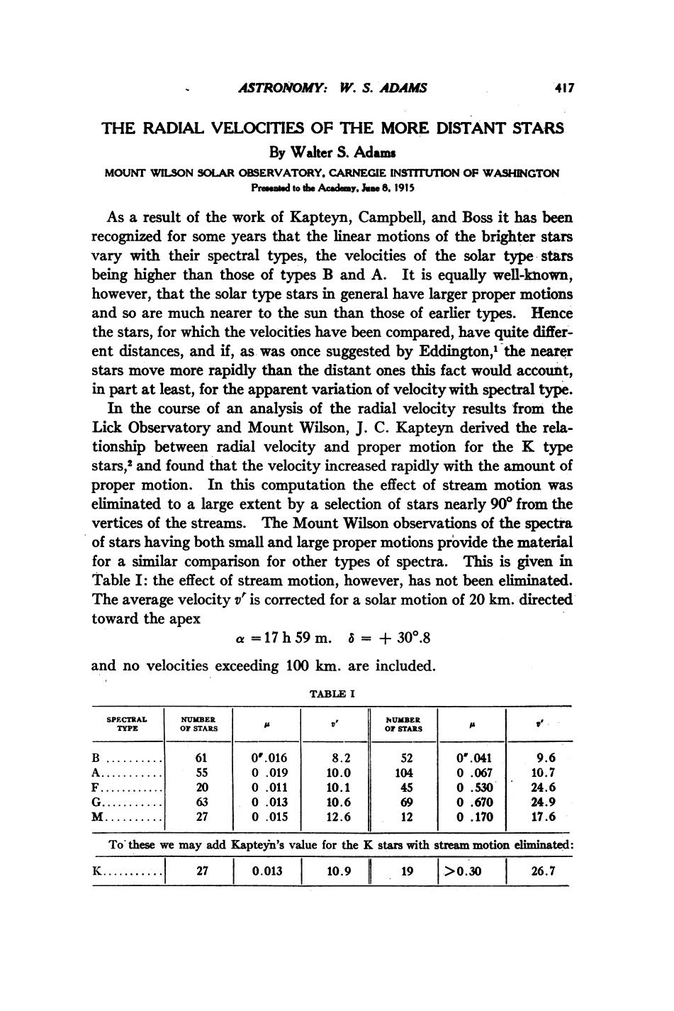 The Radial Velocities of the More Distant Stars by Adams W.S