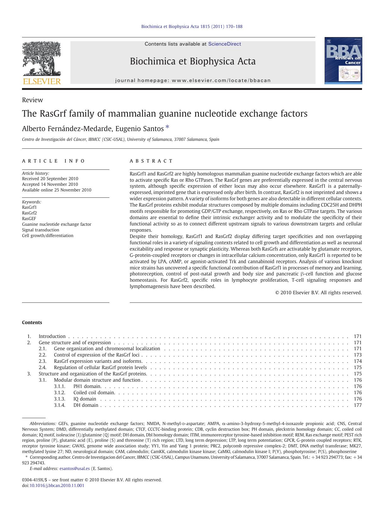 The RasGrf family of mammalian guanine nucleotide exchange factors by Alberto Fernández-Medarde