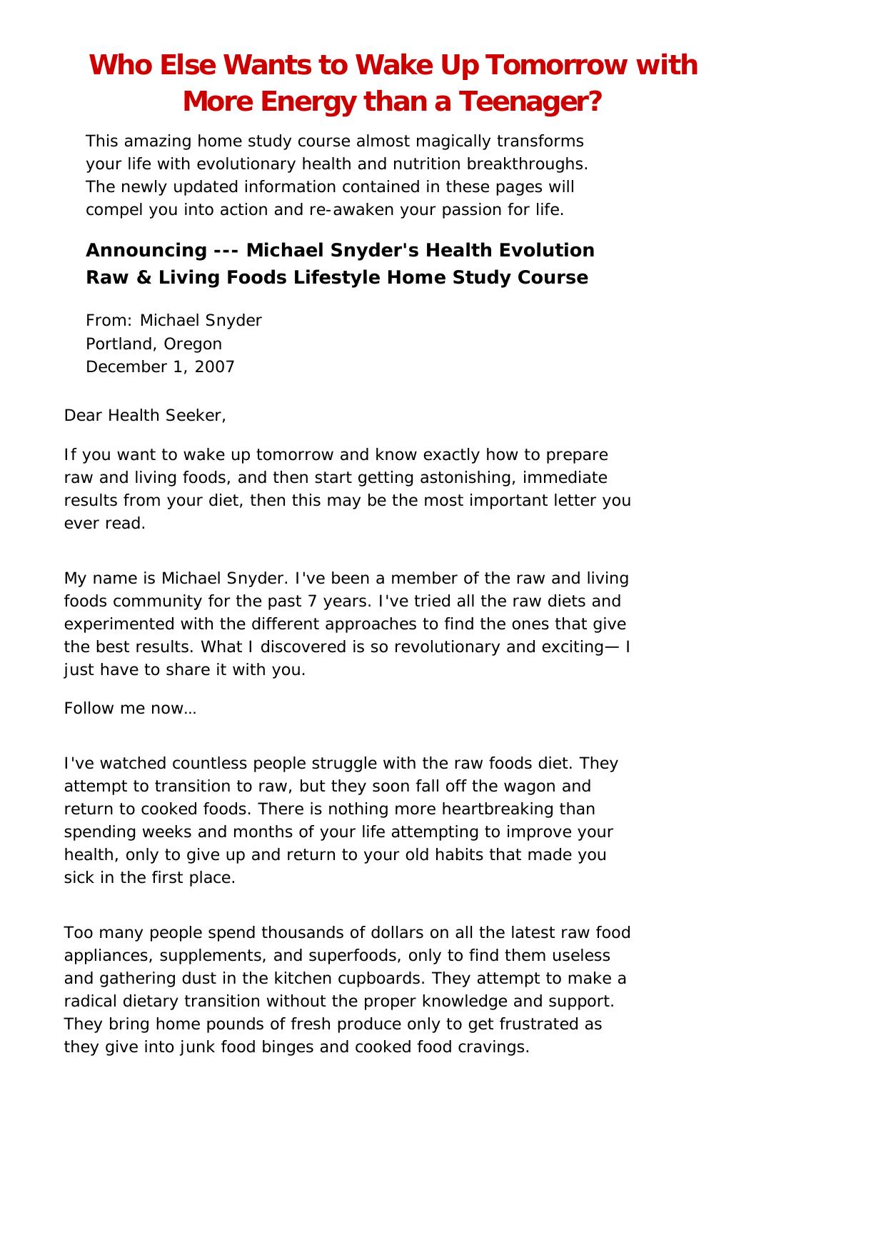 The Raw Foods Diet Health And Nutrition Home Study Course. by Best of Kuszter's Collection