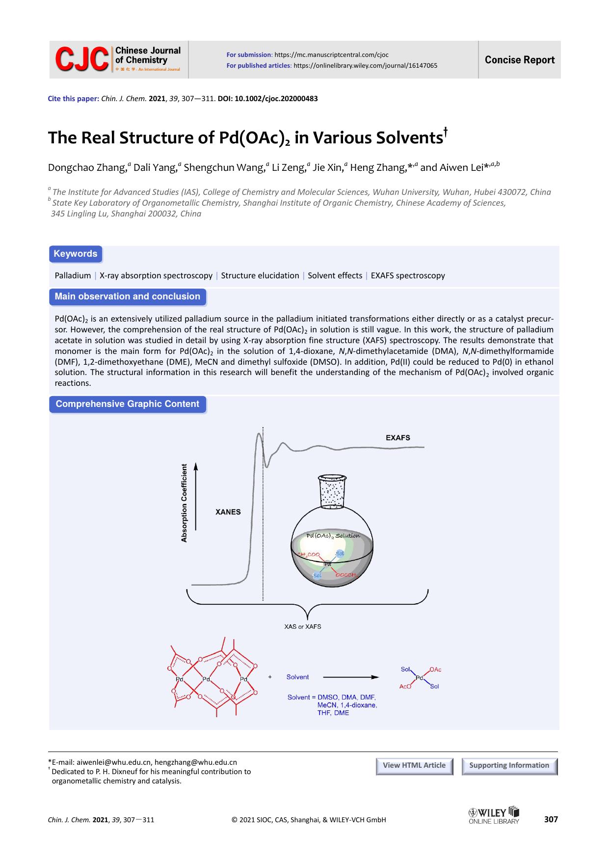 The Real Structure of Pd(OAc)2 in Various Solvents by unknown