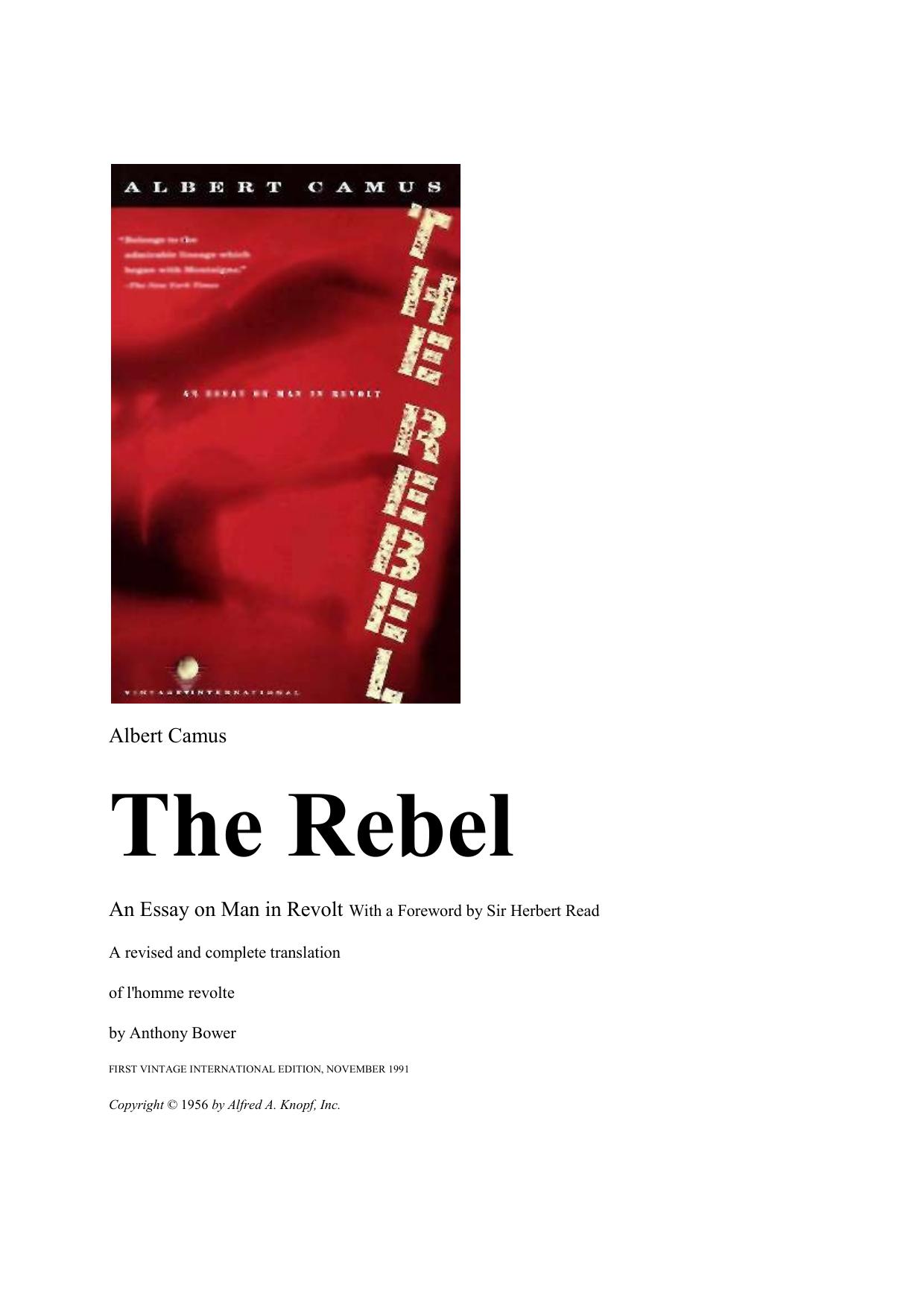 The Rebel: An Essay on Man in Revolt by Albert Camus