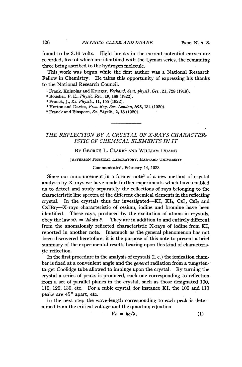 The Reflection by a Crystal of X-Rays Characteristic of Chemical Elements in It by Clark G.L. Duane W