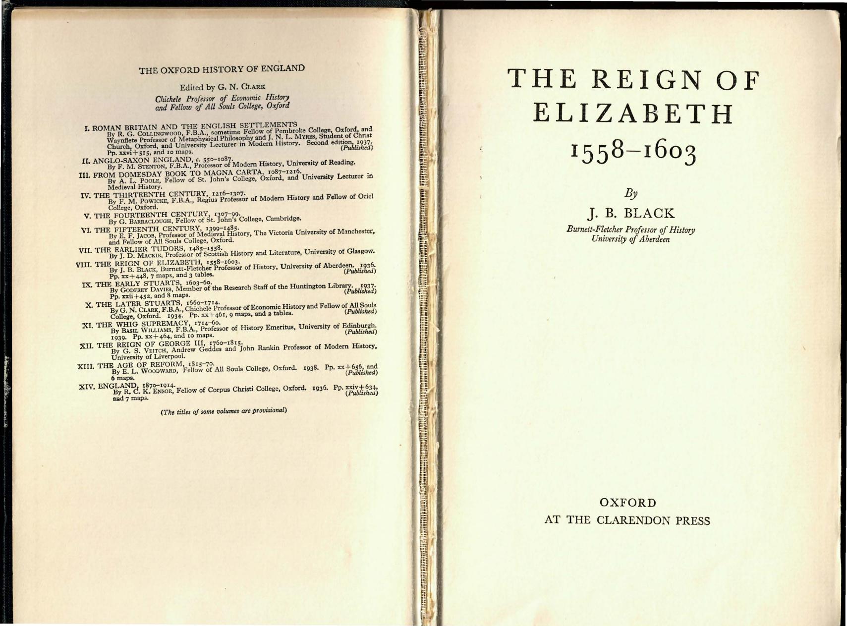The Reign of Elizabeth 1558-1603 by J.B. Black