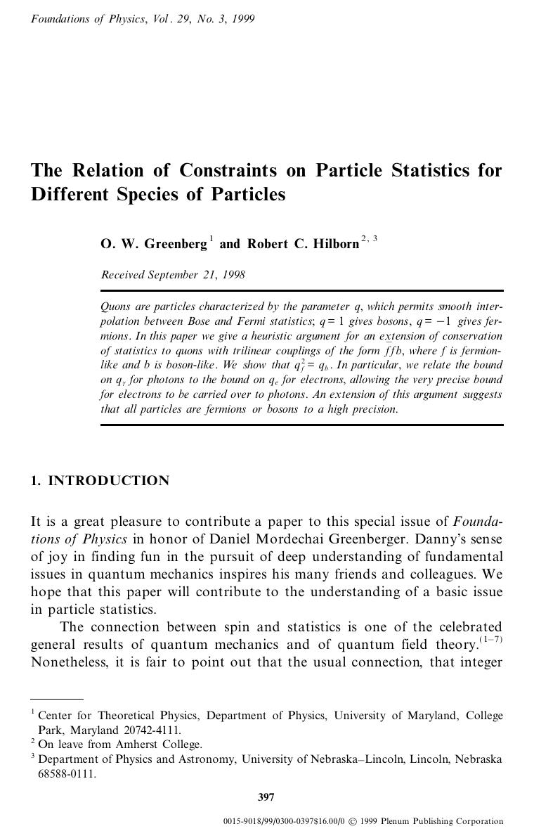 The Relation of Constraints on Particle Statistics for Different Species of Particles by Unknown