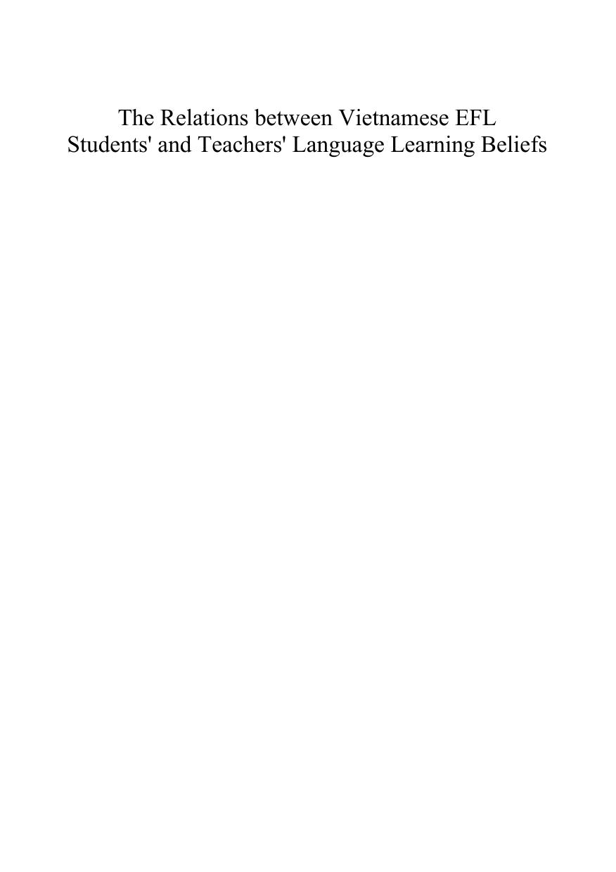 The Relations between Vietnamese EFL Students' and Teachers' Language Learning Beliefs by Truong Sa Nguyen