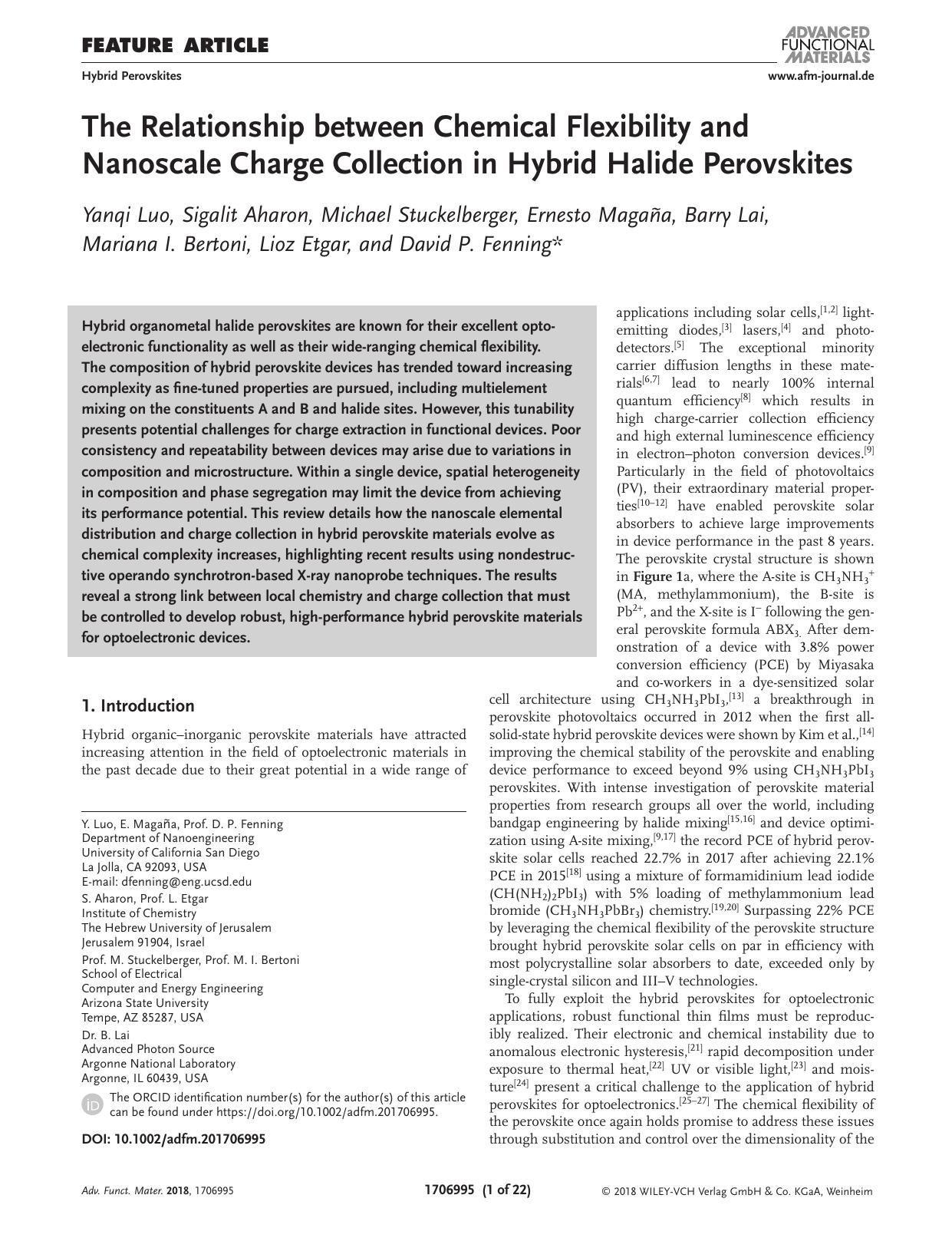 The Relationship between Chemical Flexibility and Nanoscale Charge Collection in Hybrid Halide Perovskites by Unknown