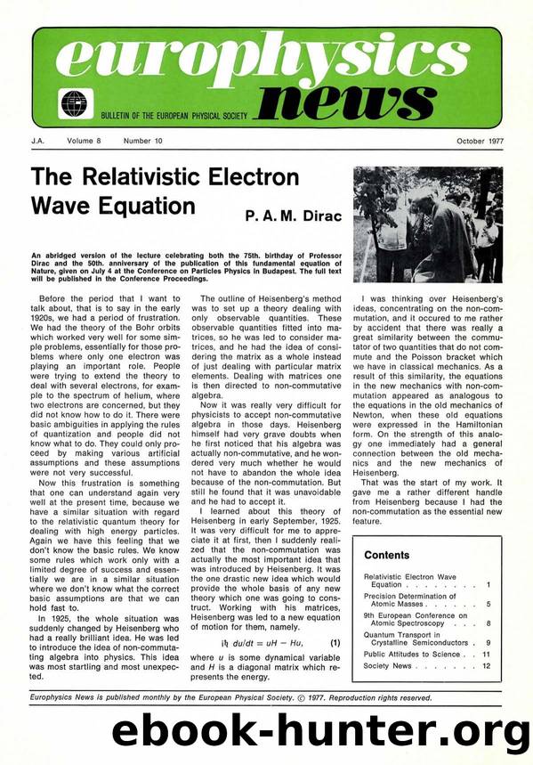The Relativistic Electron Wave Equation by Dirac P. A. M