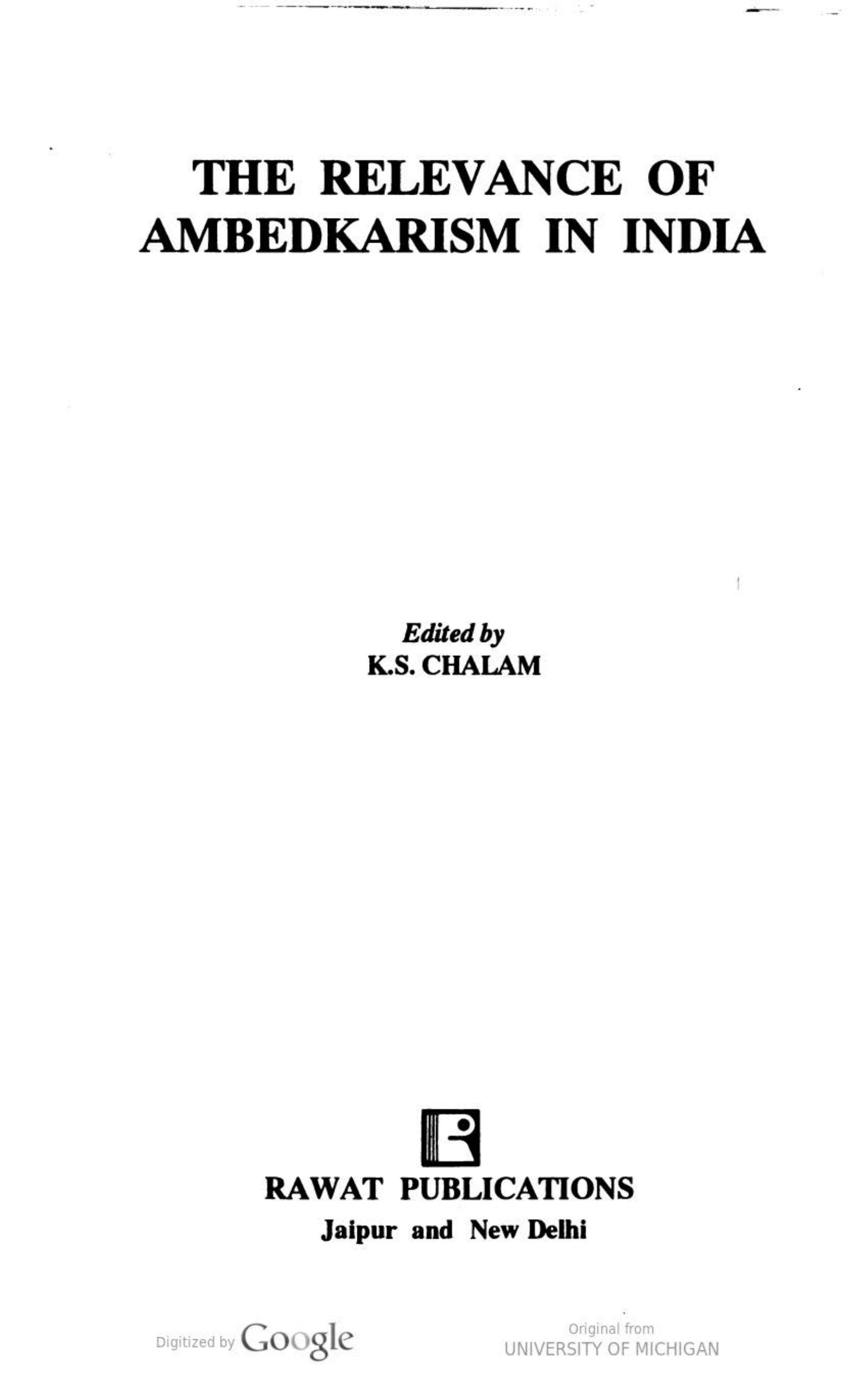 The Relevance of Ambedkarism in India by Kurmana Simha Challam K.S. Challam