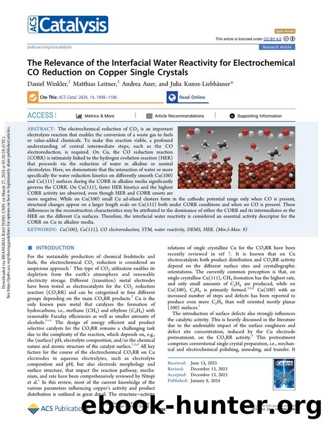 The Relevance of the Interfacial Water Reactivity for Electrochemical CO Reduction on Copper Single Crystals by Daniel Winkler Matthias Leitner Andrea Auer & Julia Kunze-Liebhäuser