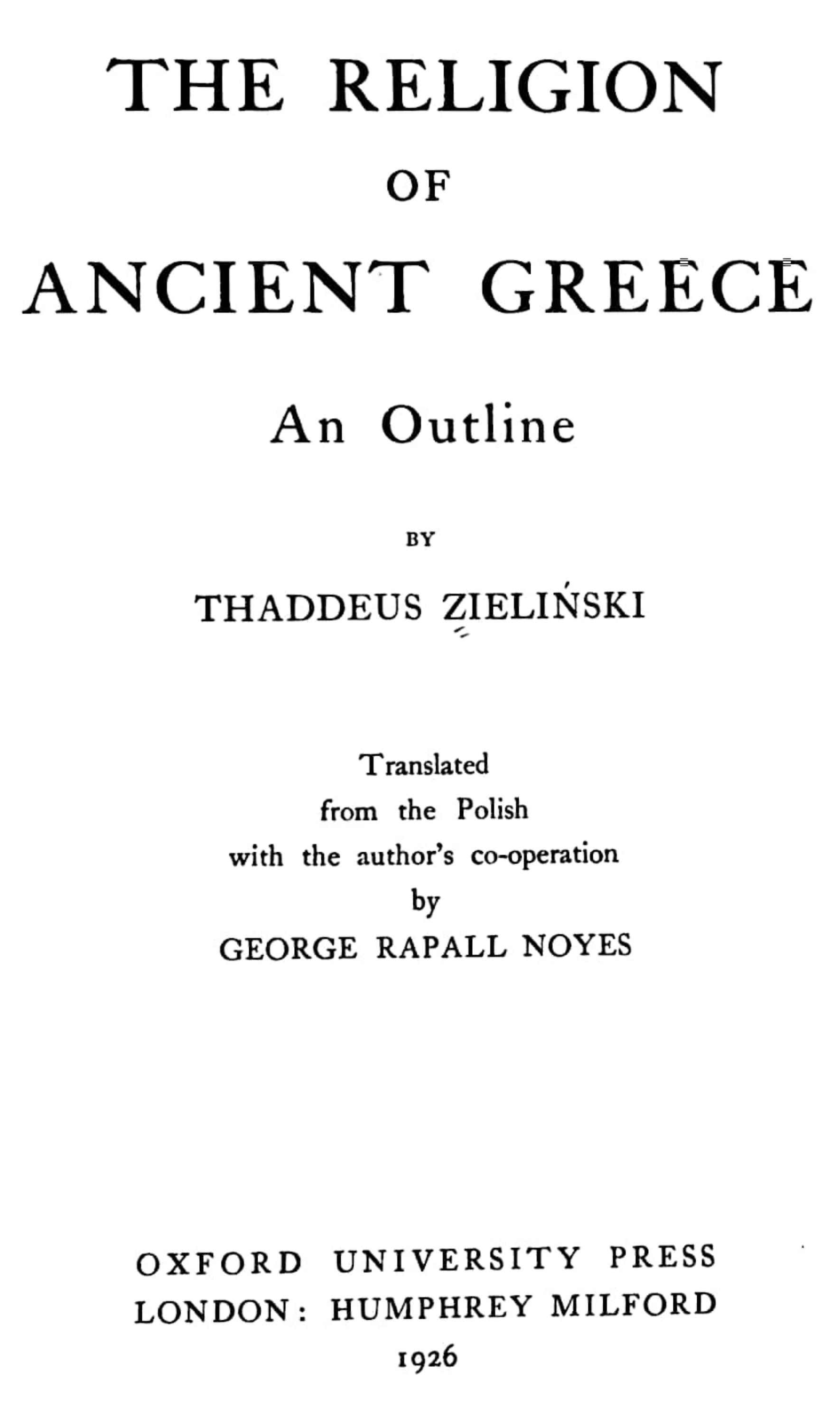 The Religion of Ancient Greece by Thaddeus Zielinski (Zelinsky)