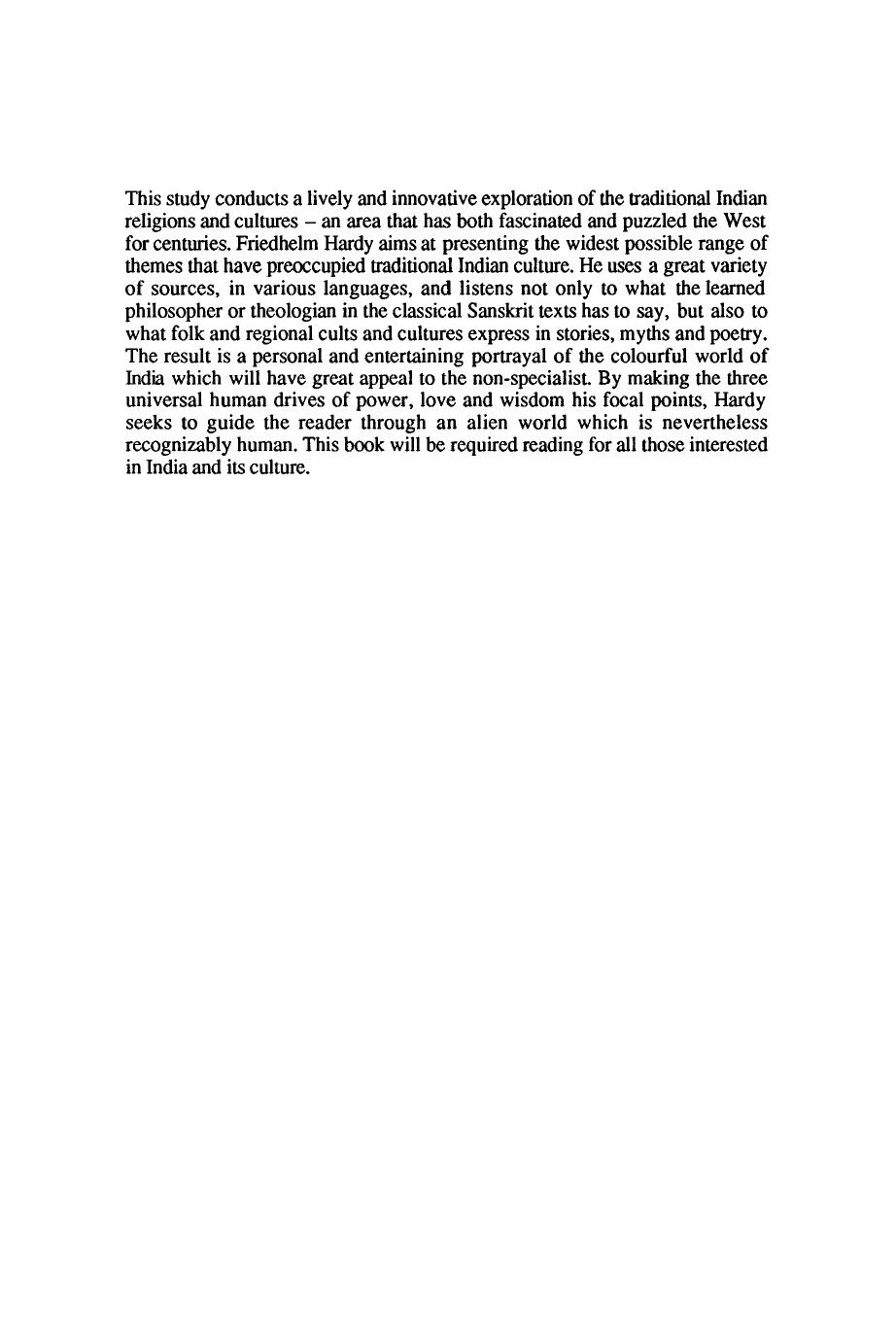 The Religious Culture of India: Power, Love and Wisdom by Friedhelm Hardy