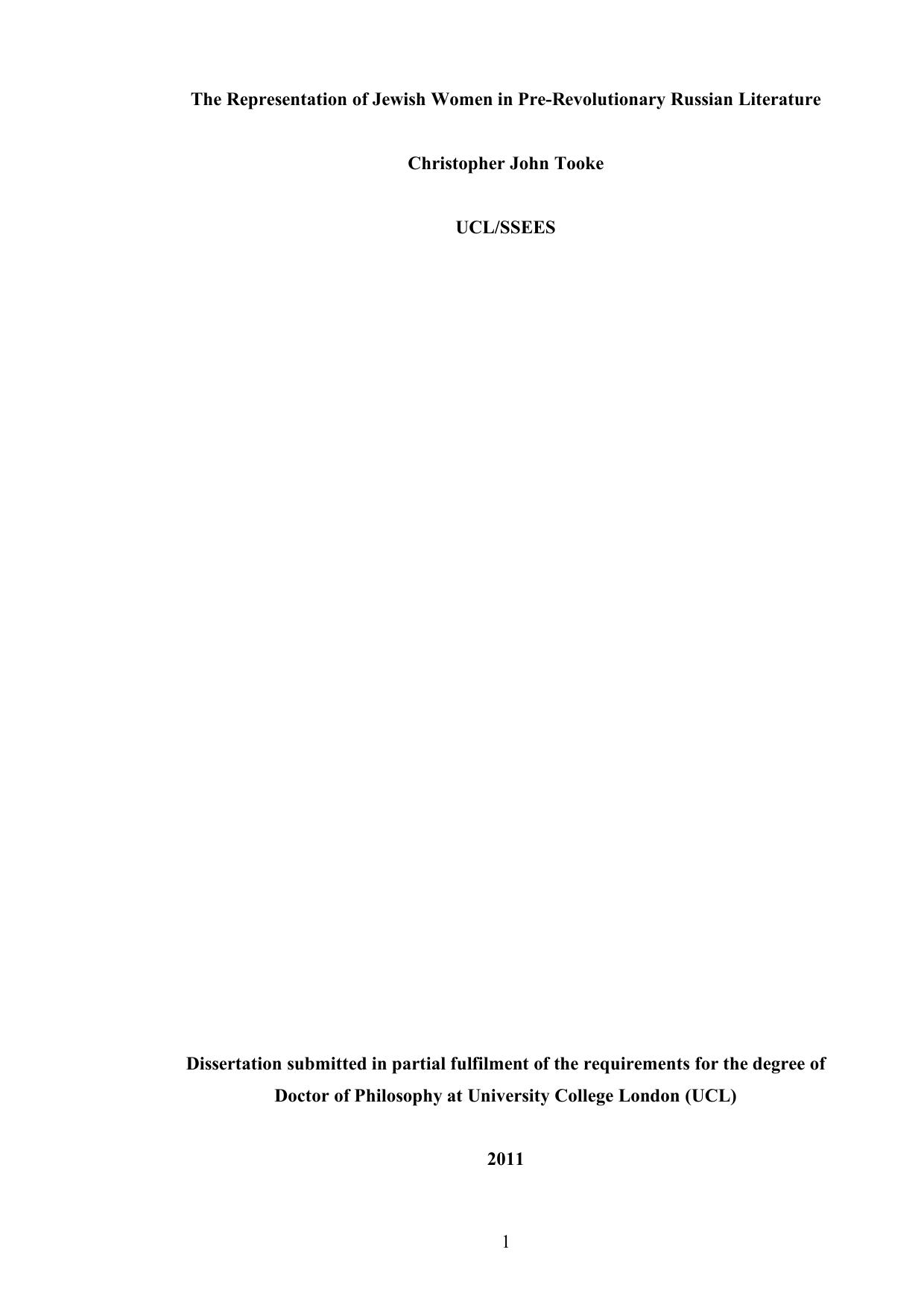 The Representation of Jewish Women in Pre-Revolutionary Russian Literature by Christopher John Tooke