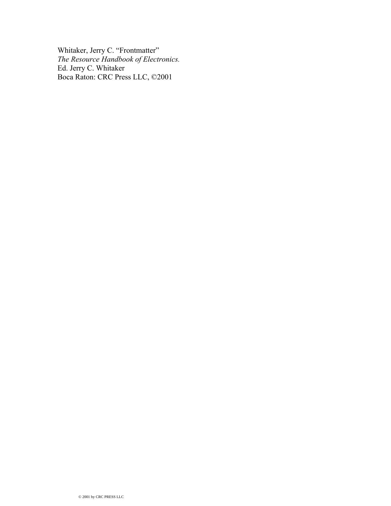 The Resource Handbook of Electronics by Jerry C. Whitaker