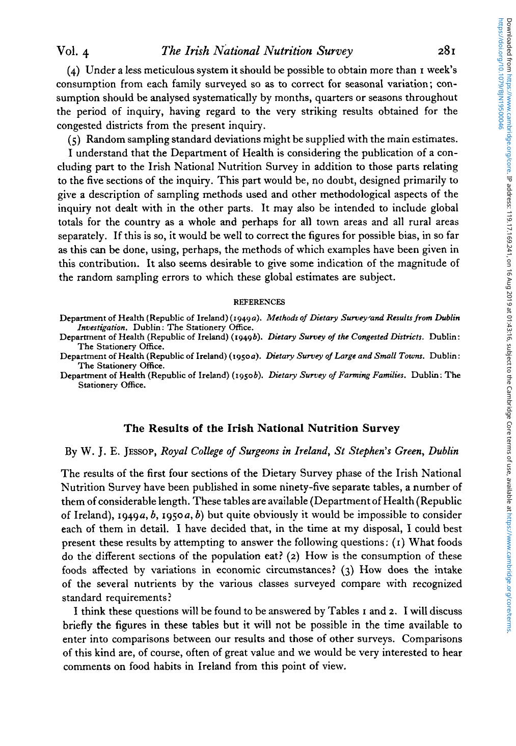 The Results of the Irish National Nutrition Survey by W. J. E. Jessop