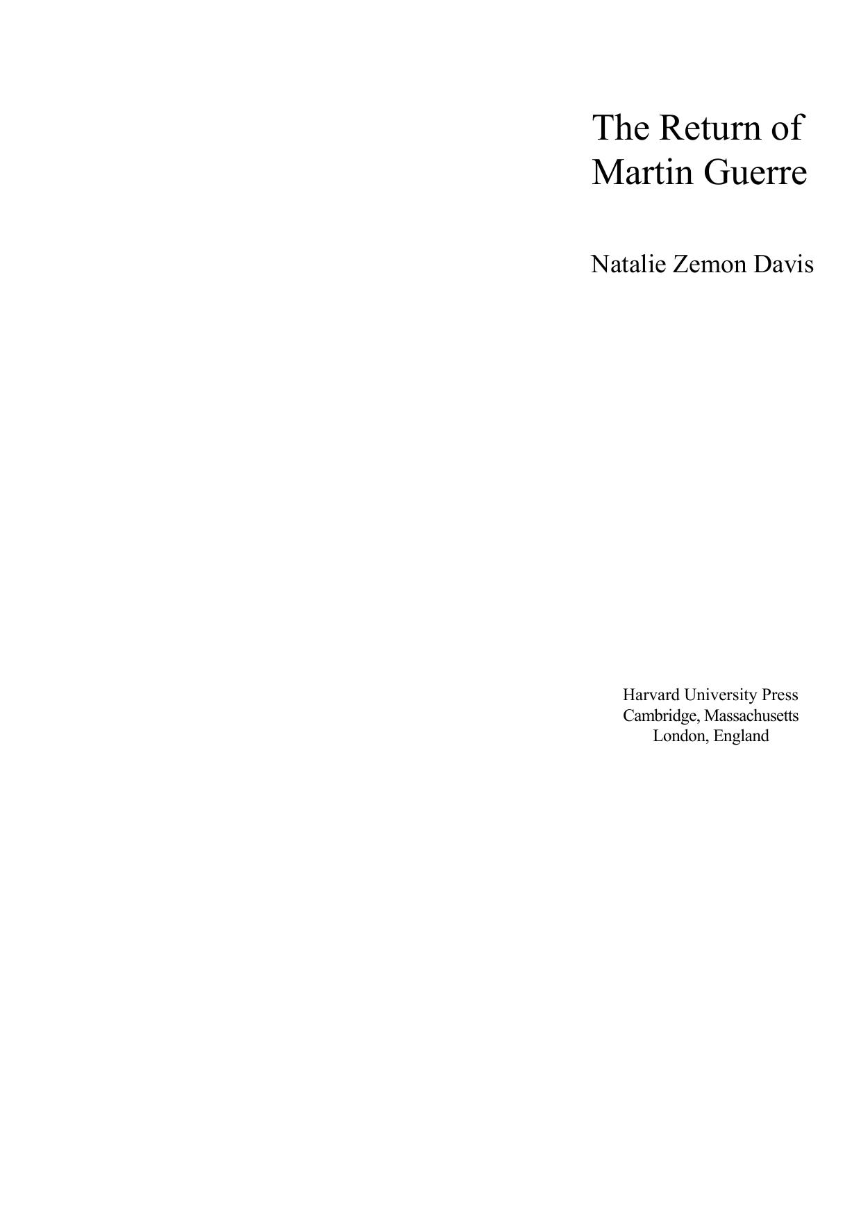 The Return of Martin Guerre by Natalie Zemon Davis