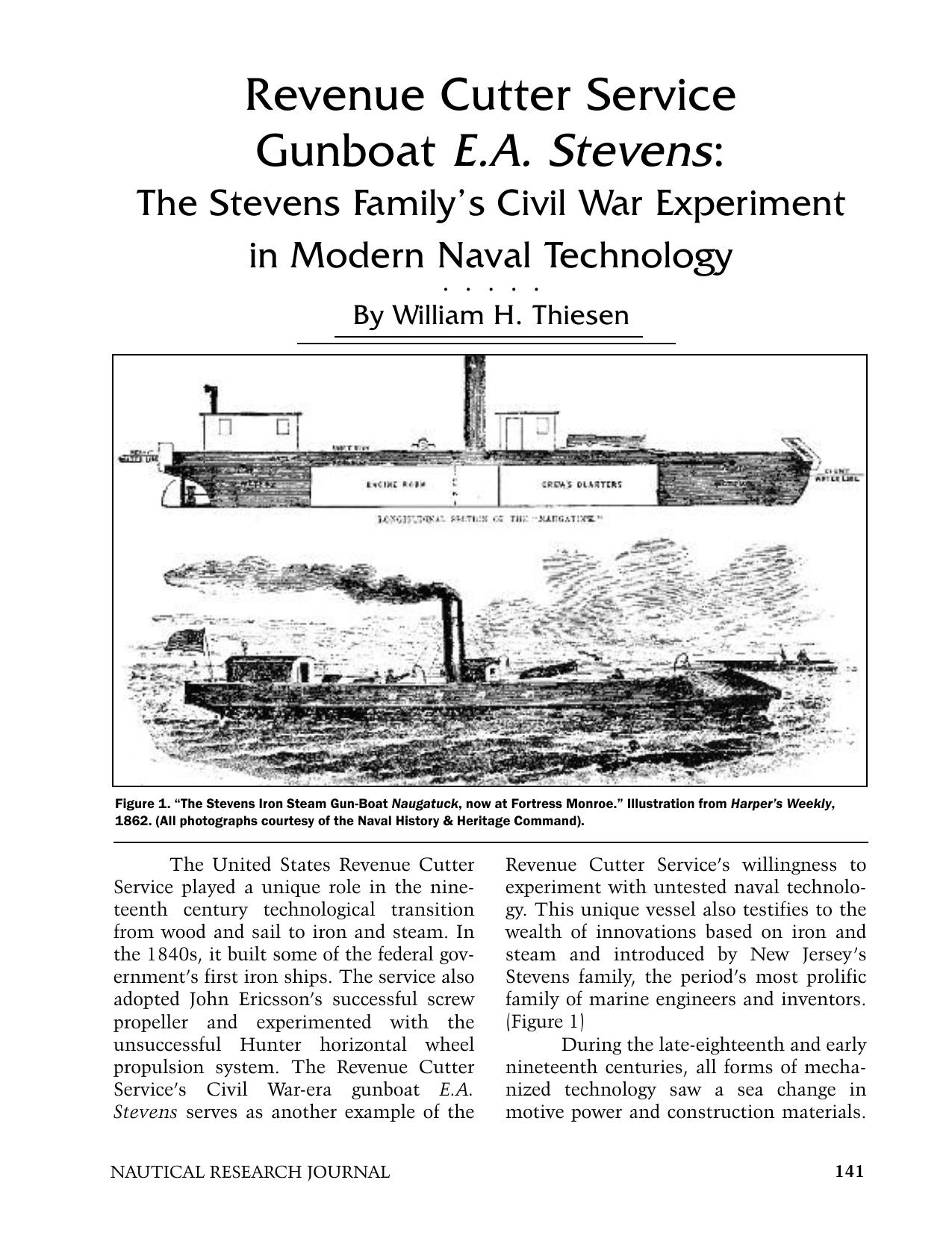 The Revenue Cutter Service Gunboat E.A. Stevens: The Stevens Family's Civil War Experiment in Modern Naval Technology by W H Thiesen