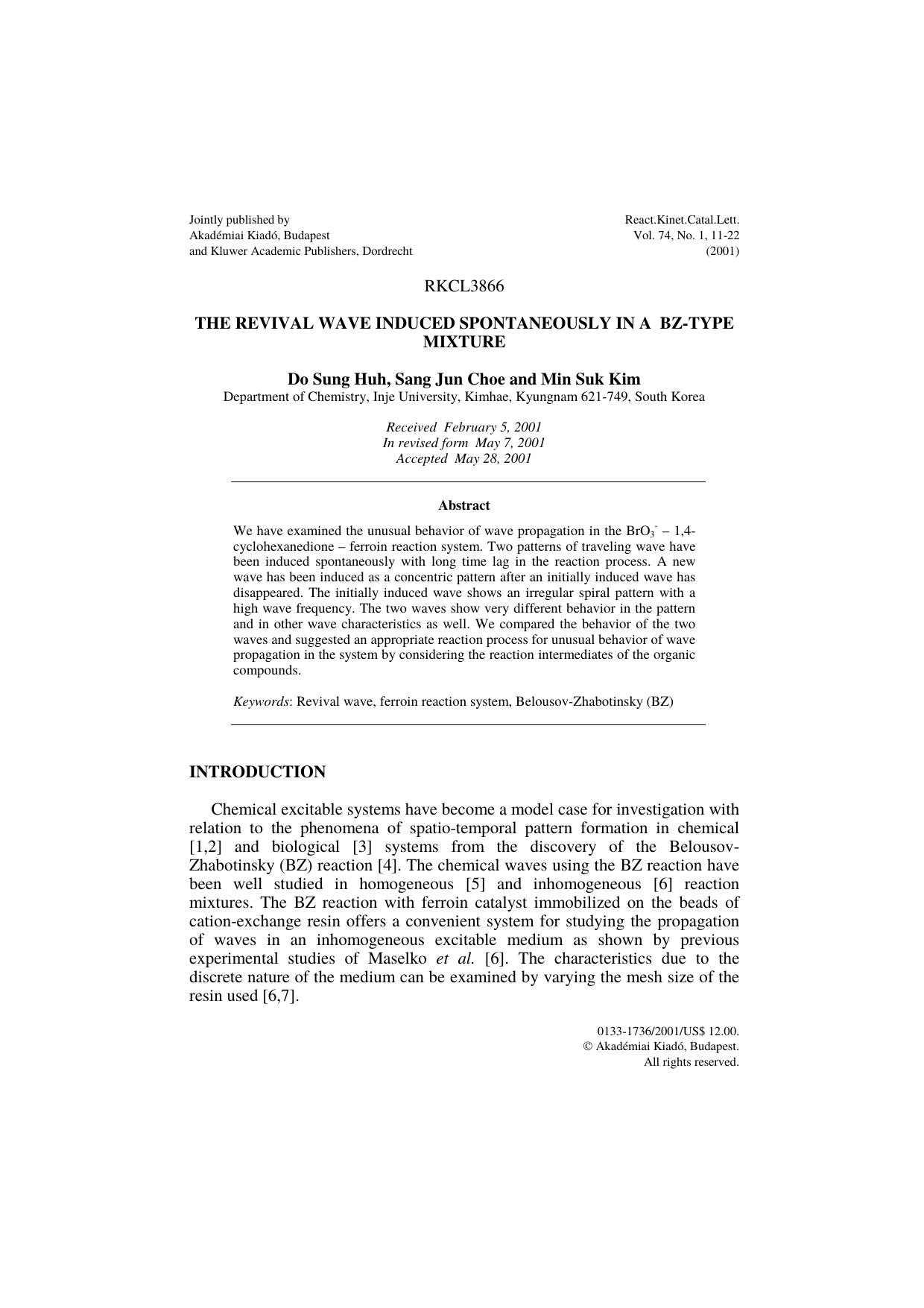 The Revival Wave Induced Spontaneously in a BZ-Type Mixture by Unknown