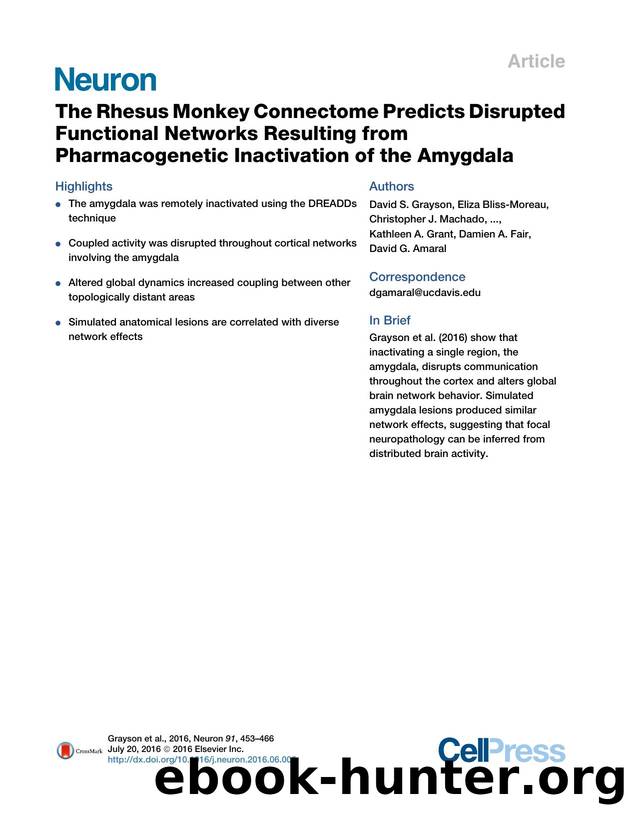 The Rhesus Monkey Connectome Predicts Disrupted Functional Networks Resulting from Pharmacogenetic Inactivation of the Amygdala by unknow