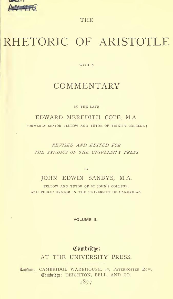 The Rhetoric of Aristotle vol.II by E.M. Cope