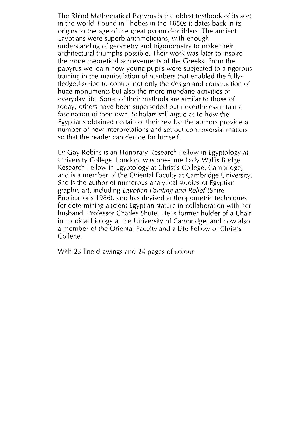 The Rhind Mathematical Papyrus: an ancient Egyptian text by Gay Robins Charles Shute