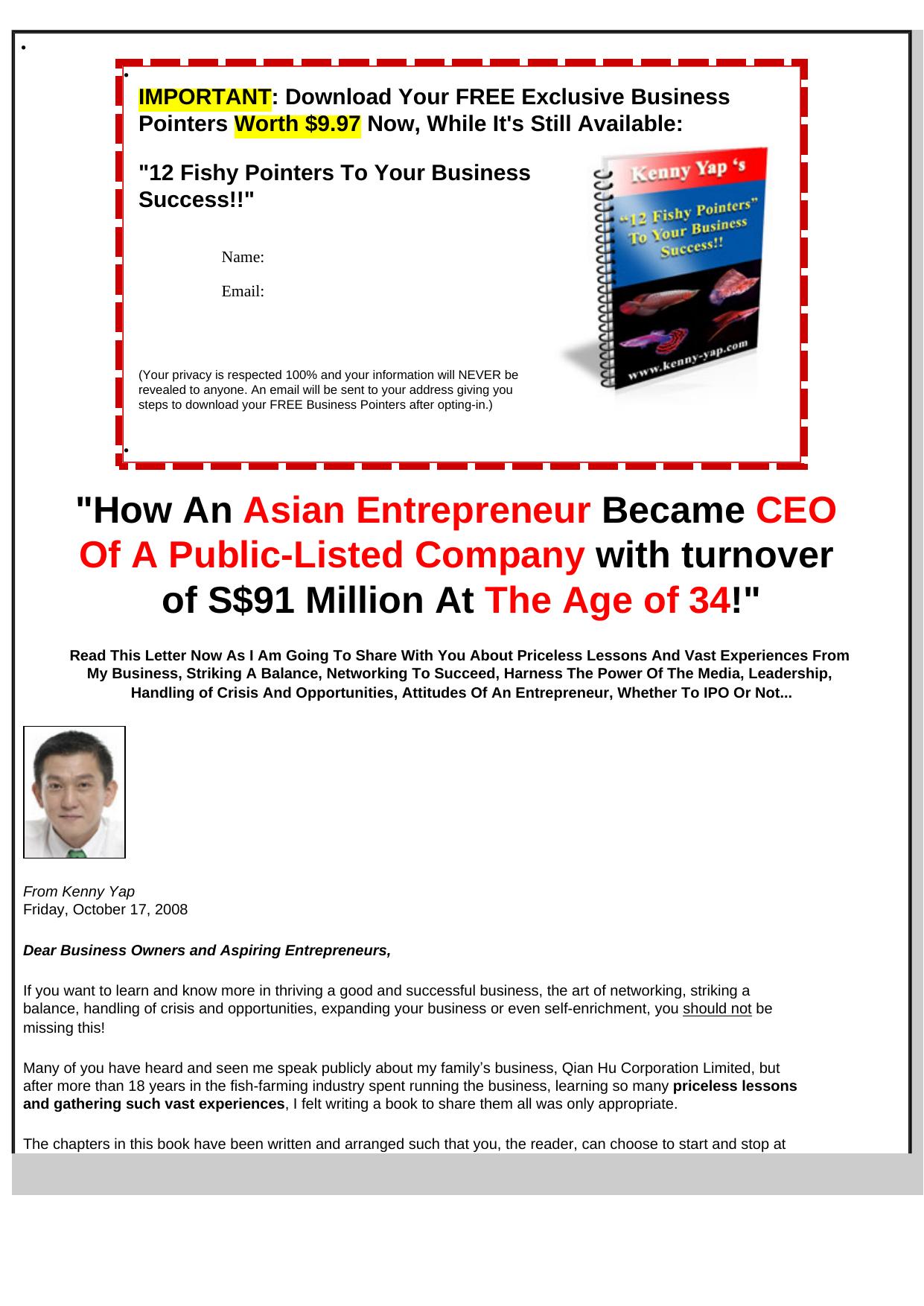 The Rise Of An Asian Entrepreneur By Kenny Yap, The Fish.. by Best of Kuszter's Collection
