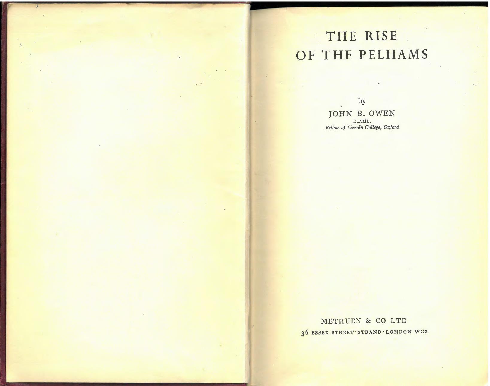 The Rise of the Pelhams by John Owen