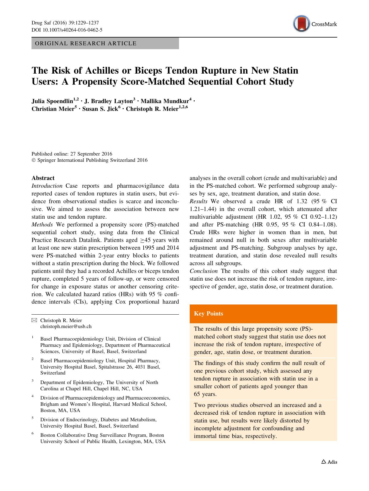 The Risk of Achilles or Biceps Tendon Rupture in New Statin Users: A Propensity Score-Matched Sequential Cohort Study by unknow