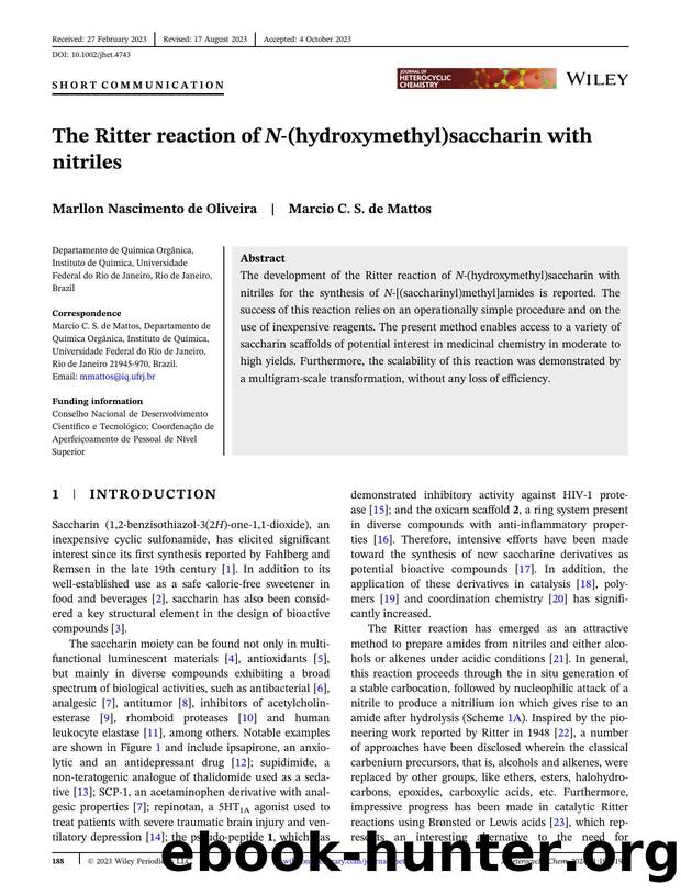 The Ritter reaction of Nâ(hydroxymethyl)saccharin with nitriles by Unknown