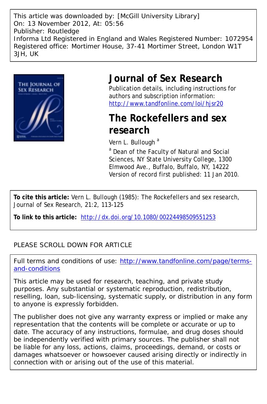 The Rockefellers and sex research by Vern L. Bullough