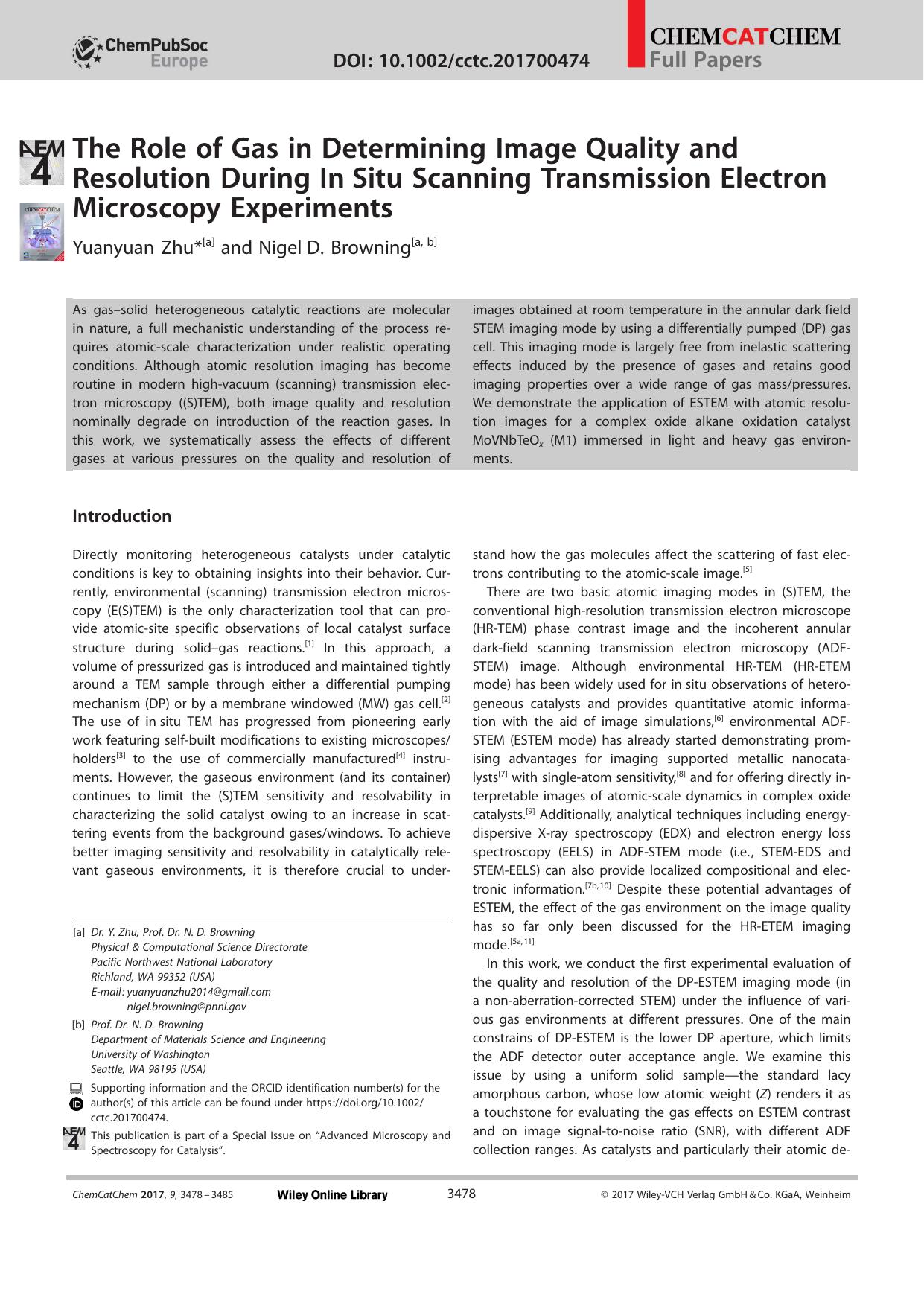 The Role of Gas in Determining Image Quality and Resolution During InâSitu Scanning Transmission Electron Microscopy Experiments by Unknown