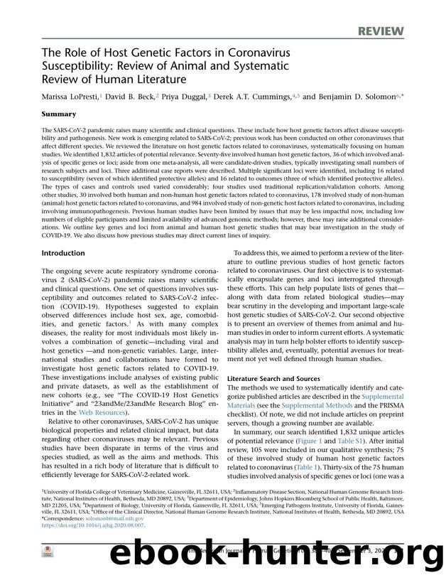 The Role of Host Genetic Factors in Coronavirus Susceptibility: Review of Animal and Systematic Review of Human Literature by Marissa LoPresti & David B. Beck & Priya Duggal & Derek A.T. Cummings & Benjamin D. Solomon