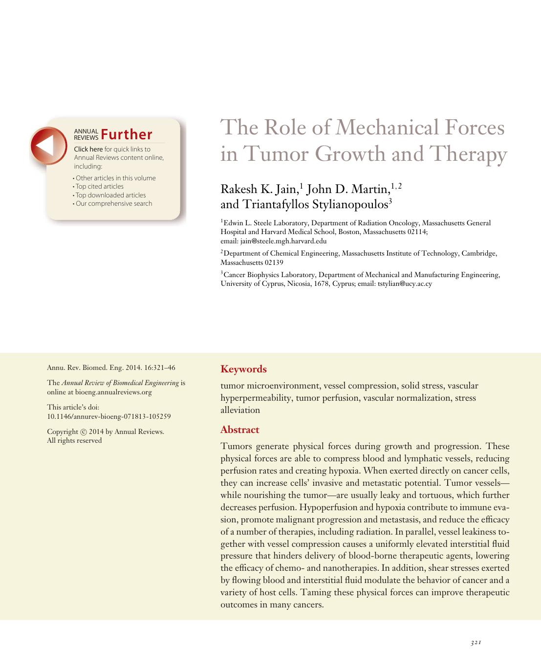 The Role of Mechanical Forces in Tumor Growth and Therapy by Rakesh K. Jain John D. Martin Triantafyllos Stylianopoulos