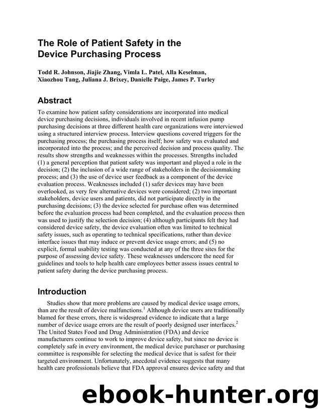 The Role of Patient Safety in the Device Purchasing Process by Unknown
