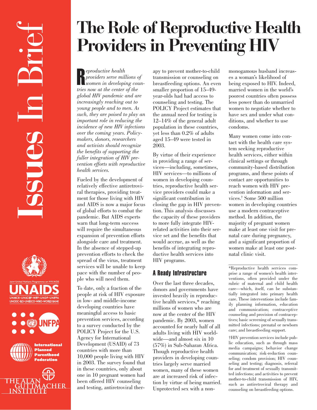 The Role of Reproductive Health Providers in Preventing HIV by Heather Boonstra
