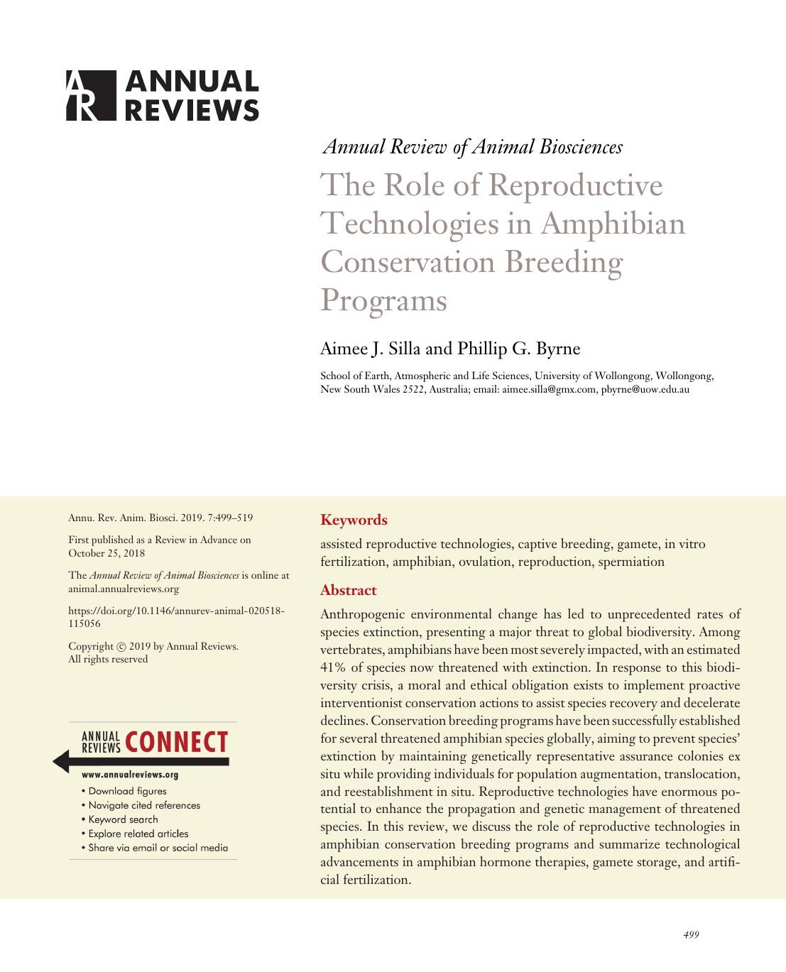 The Role of Reproductive Technologies in Amphibian Conservation Breeding Programs by Aimee J. Silla and Phillip G. Byrne