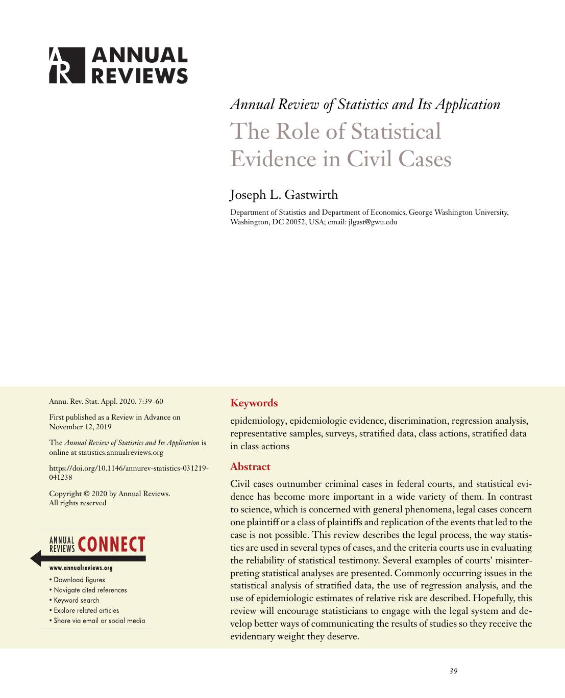 The Role of Statistical Evidence in Civil Cases by Joseph L. Gastwirth
