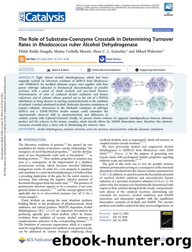 The Role of Substrate-Coenzyme Crosstalk in Determining Turnover Rates in Rhodococcus ruber Alcohol Dehydrogenase by Thilak Reddy Enugala Marina Corbella Morató Shina C. L. Kamerlin & Mikael Widersten
