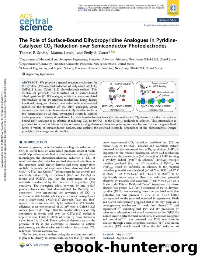 The Role of Surface-Bound Dihydropyridine Analogues in Pyridine-Catalyzed CO2 Reduction over Semiconductor Photoelectrodes by Thomas P. Senftle Martina Lessio & Emily A. Carter