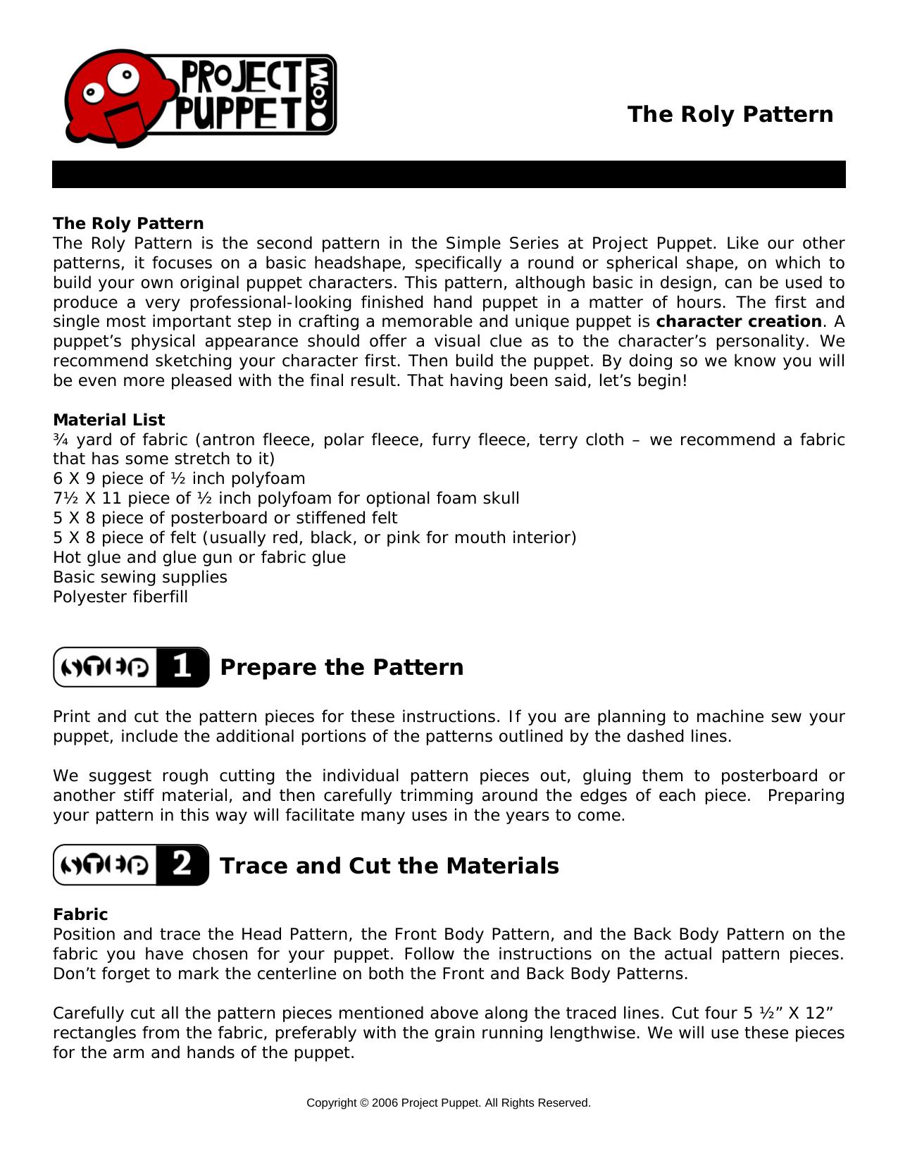 The Roly Puppet Pattern by Project Puppet
