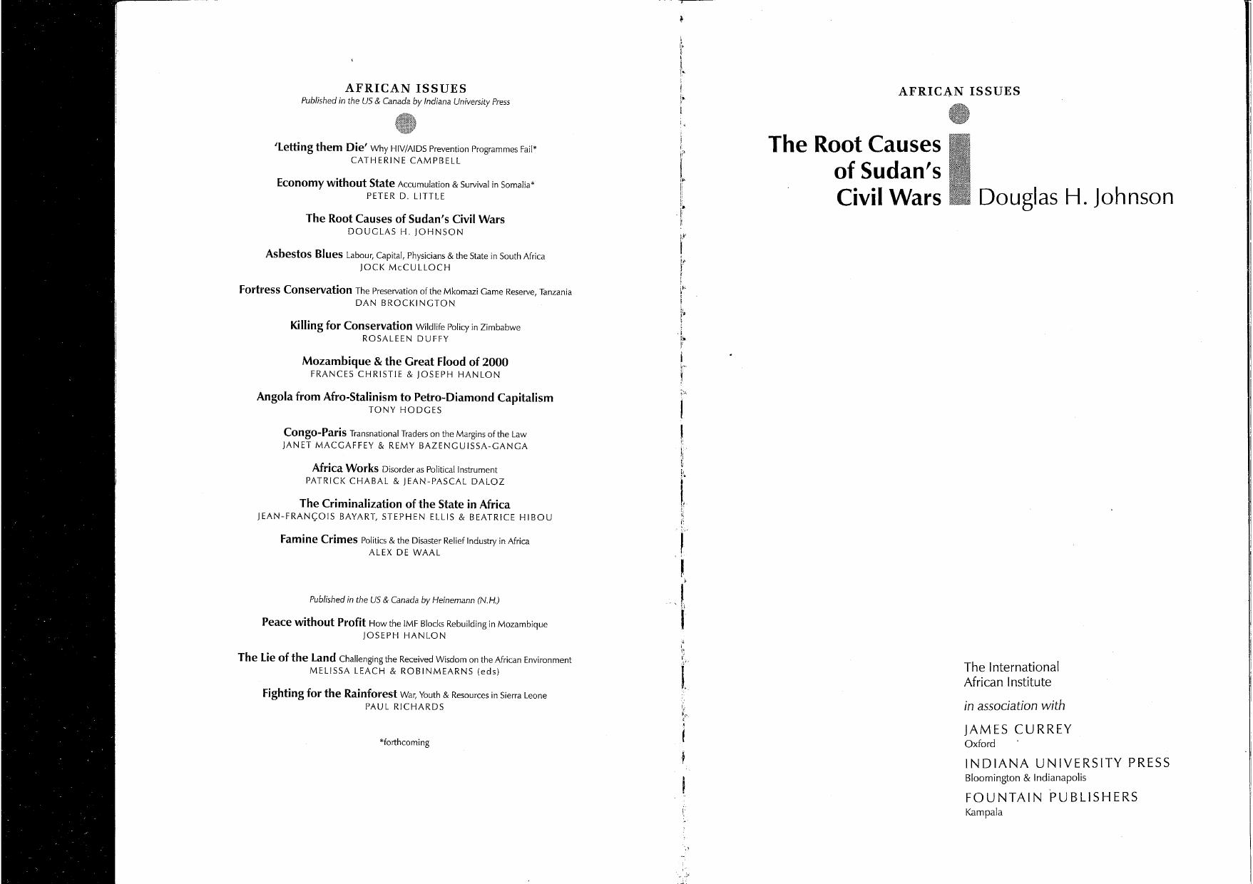 The Root Causes of Sudan's Civil Wars (African Issues) by Douglas H. Johnson