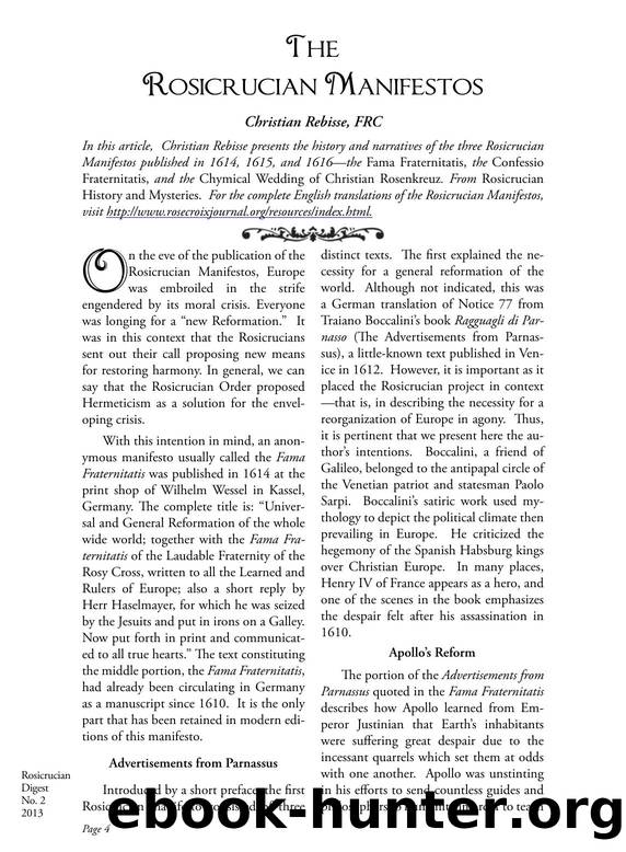 The Rosicrucian Manifestos by Christian Rebisse FRC