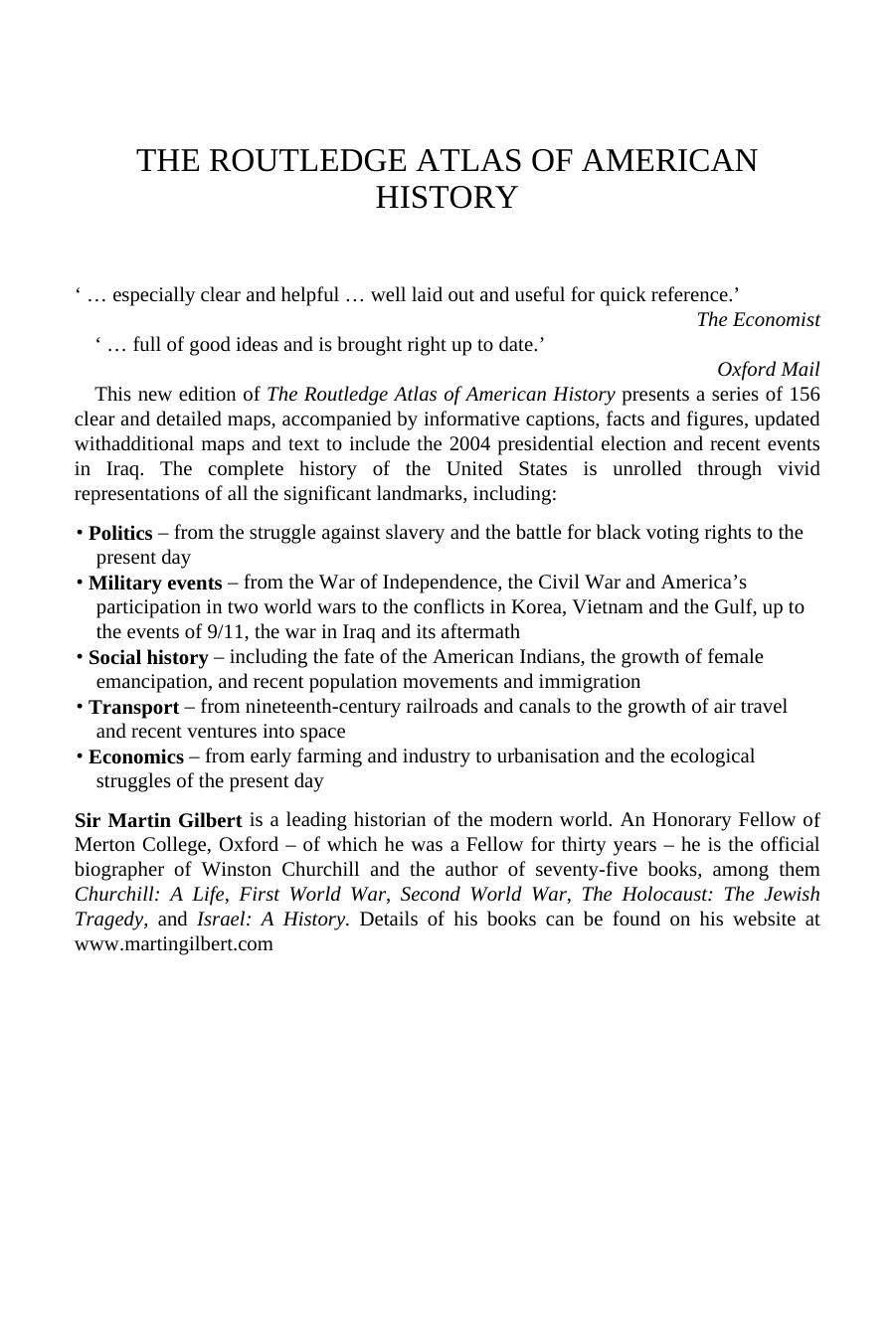 The Routledge Atlas of American History by Martin Gilbert