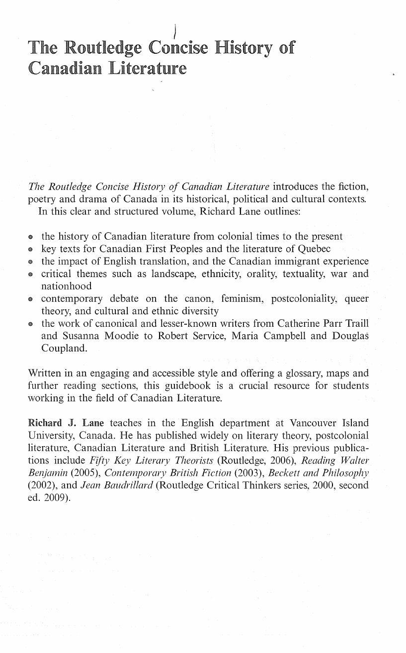 The Routledge Concise History of Canadian Literature by Unknow